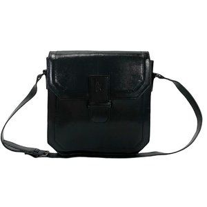 YVES SAINT LAURENT Logo Embossed Leather Mini Shoulder Bag Pochette Black 28657